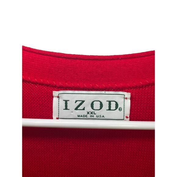 Izod Men's Preppy V-Neck Sweater Retro Collegiate Grandpa Mr Rogers Red Size XXL - Picture 4 of 7